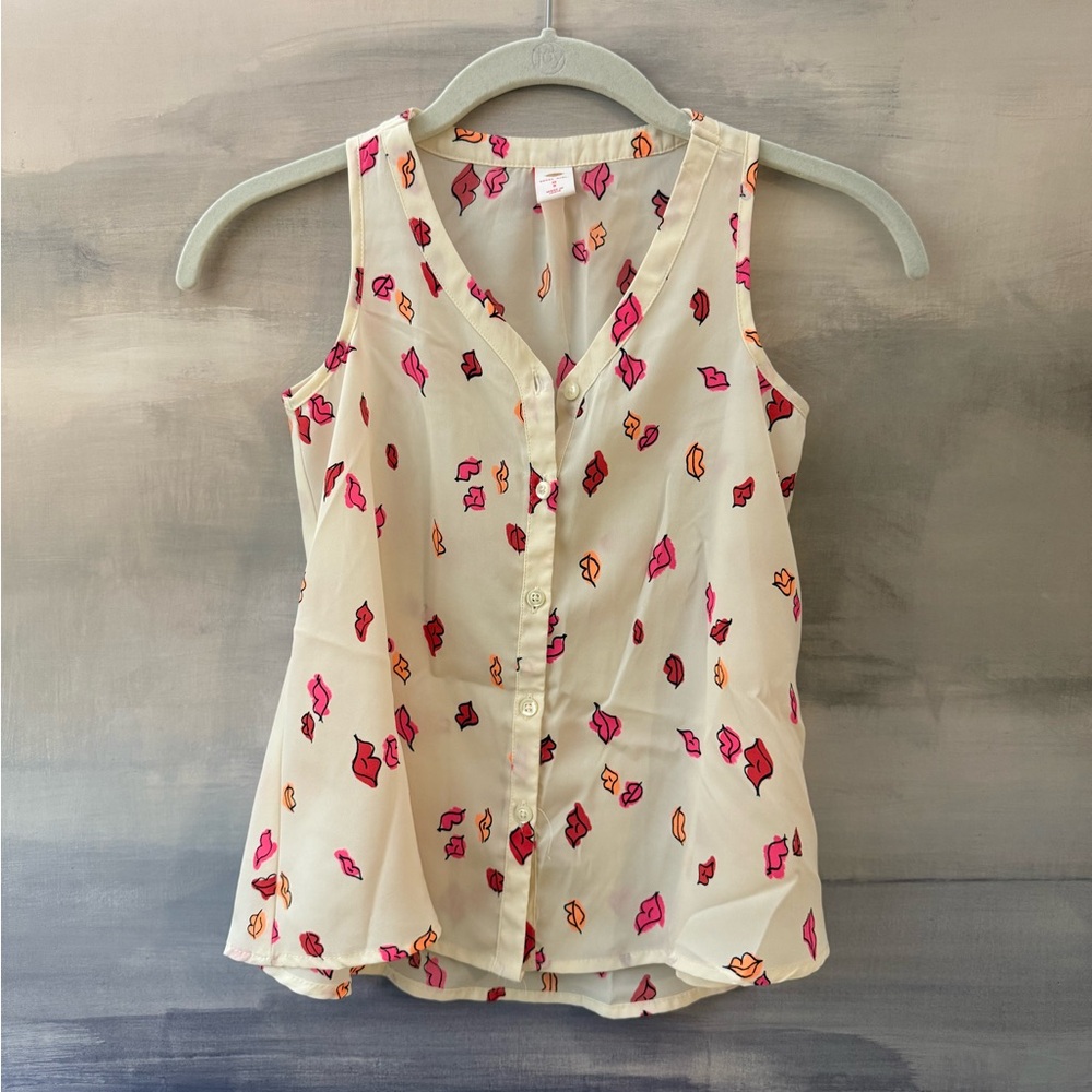 Girls Lipstick Cream Button-Down Sleeveless Blouse Top